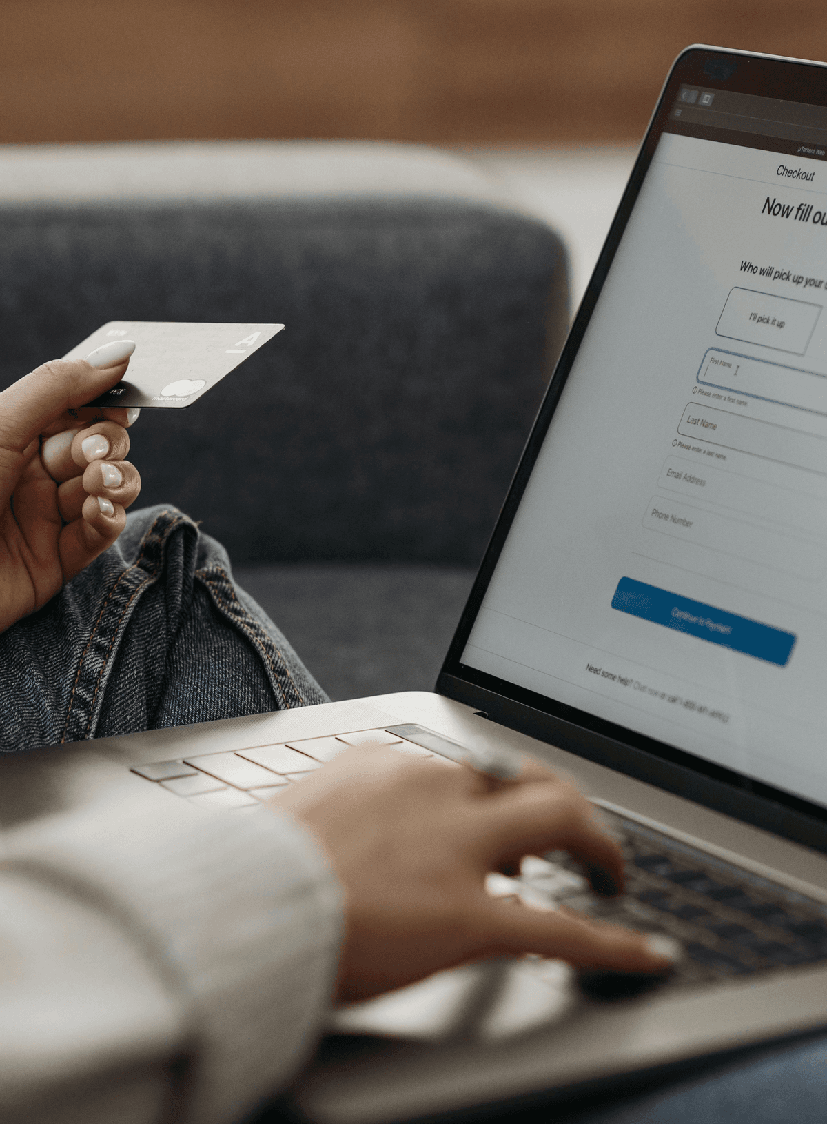 Online Checkout with Credit Card and Laptop