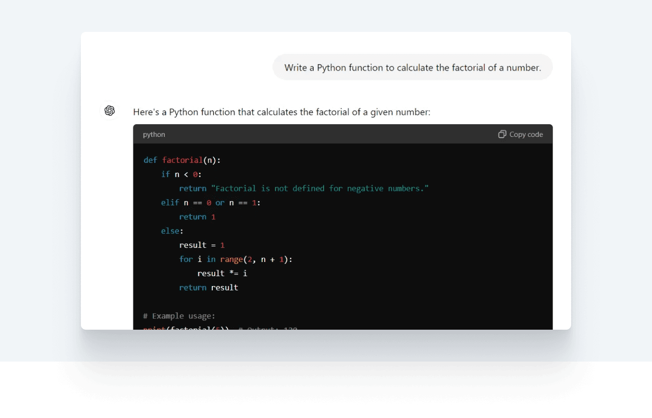 ChatGPT Answer for Writing a Python Function